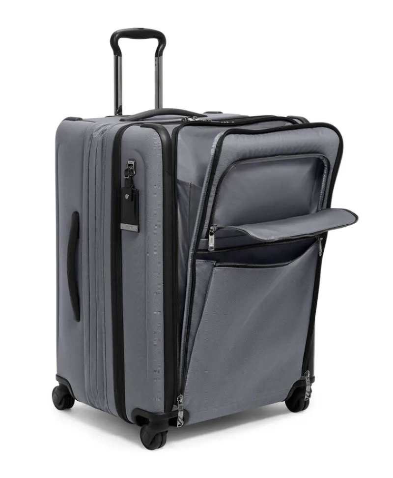 London Luggage Spinner (4 Wheel) | Softside Luggage-ALPHA X Short Trip 4 Wheeled Expandable Checked Luggage 66cm - Meteor Grey