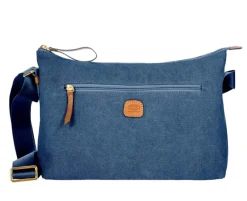 Brics Shoulder Bags-Sorrento Coated Canvas Cotton Shoulderbag L Marta - Ocean Blue