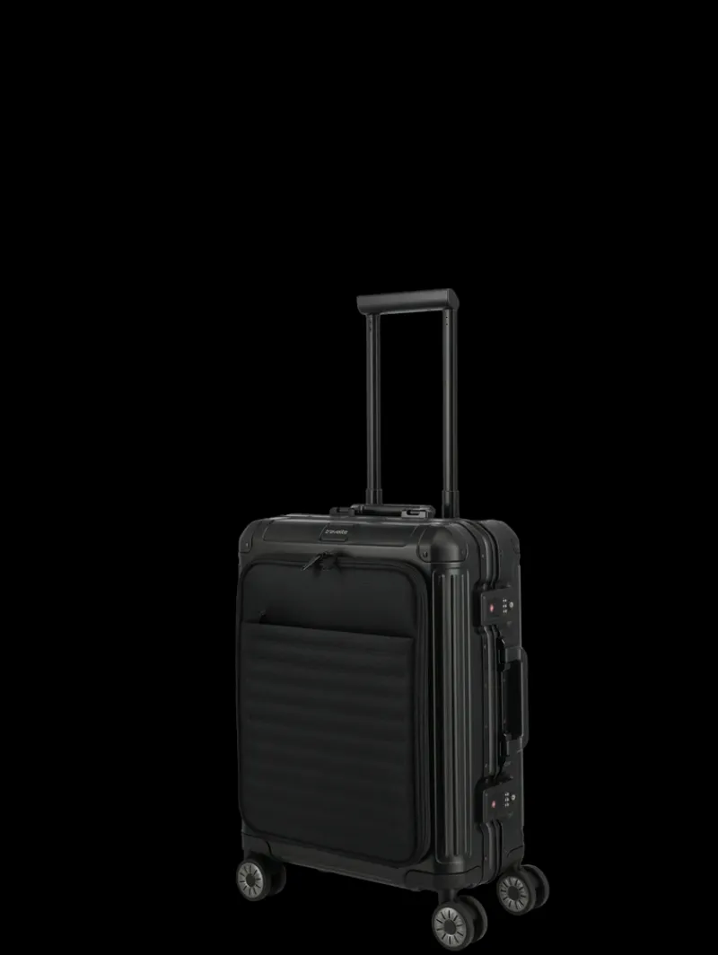 Travelite Spinner (4 Wheel) | Aluminium Luggage-Next Spinner (4 wheels) 55cm with Front Pocket - Black