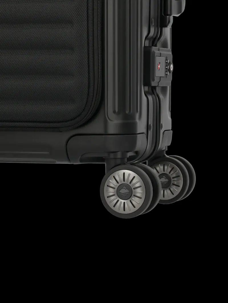 Travelite Spinner (4 Wheel) | Aluminium Luggage-Next Spinner (4 wheels) 55cm with Front Pocket - Black