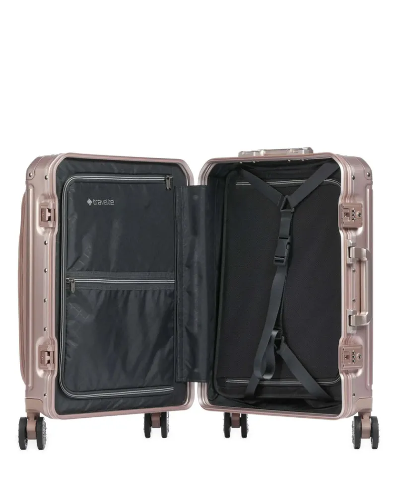 Travelite Spinner (4 Wheel) | Aluminium Luggage-Next Spinner (4 wheels) 55cm with Front Pocket - Rose