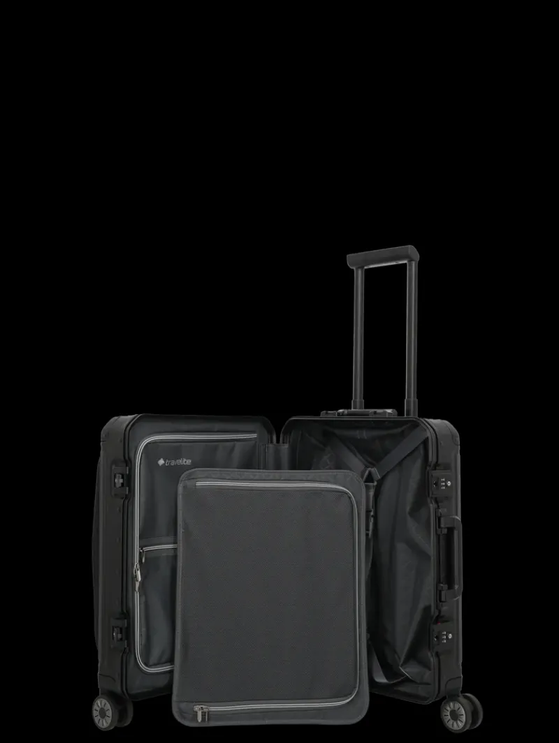 Travelite Spinner (4 Wheel) | Aluminium Luggage-Next Spinner (4 wheels) 55cm with Front Pocket - Black